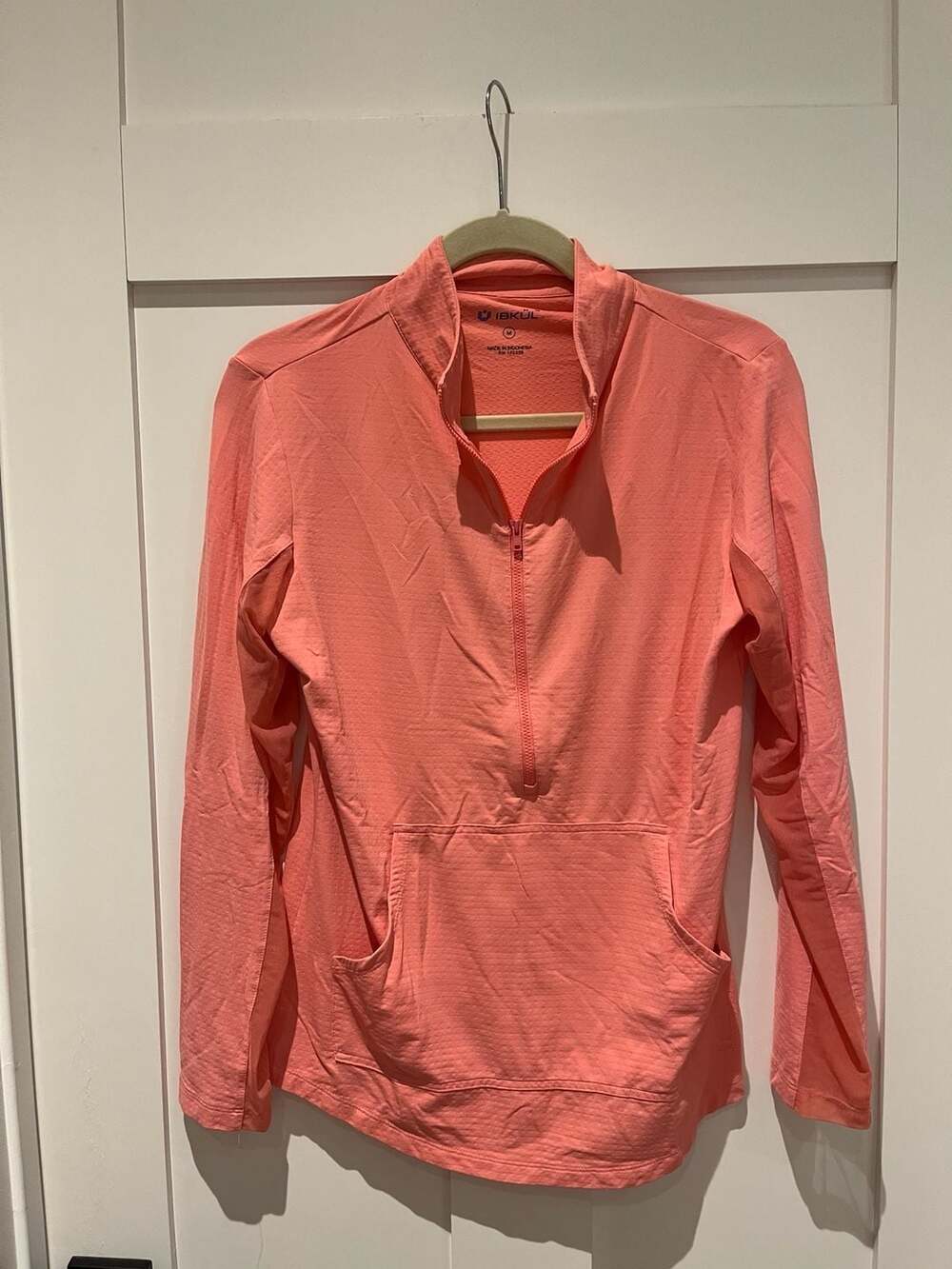 IBKUL Women's Coral Quarter-Zip Long Sleeve Sun Shirt with Kangaroo Pocket